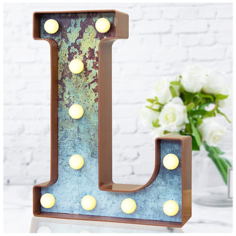 L Style LED Marquee Letter Light, Rust Metal Effect Industrial Vintage Decorative Letter Lamp, Battery Powered Tabletop or Wall Mount Marquee Sign for Home, Party, Wedding, Cafe and Bar Decor