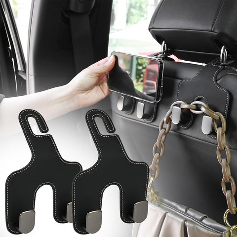 Car Bag Hooks, 2 Pack Leather Headrest Bracket Auto Storage Hook