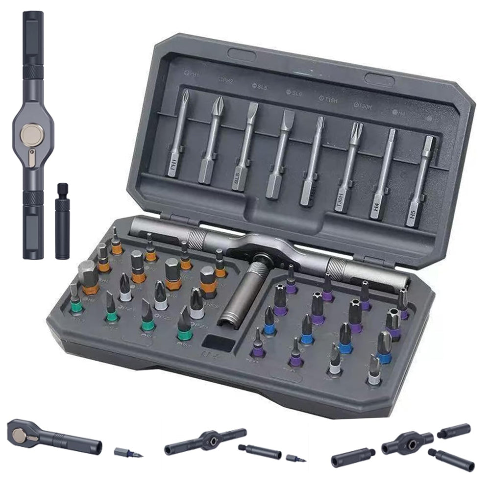 Precision Magnetic Ratchet Screwdriver Set 42 In 1 Portable Ratcheting Screwdriver Kit With 40 Bits Chrome Vanadium Steel DIY Repair Tool Grey