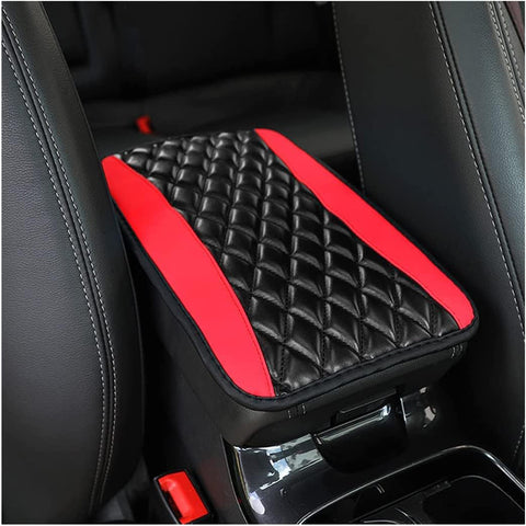 Car Center Console Cushion Pad – PU Leather Armrest Cover Protector Red