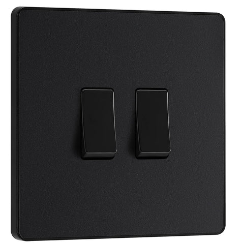Double Wall Light Switch 2 Way Screwless Matt Black