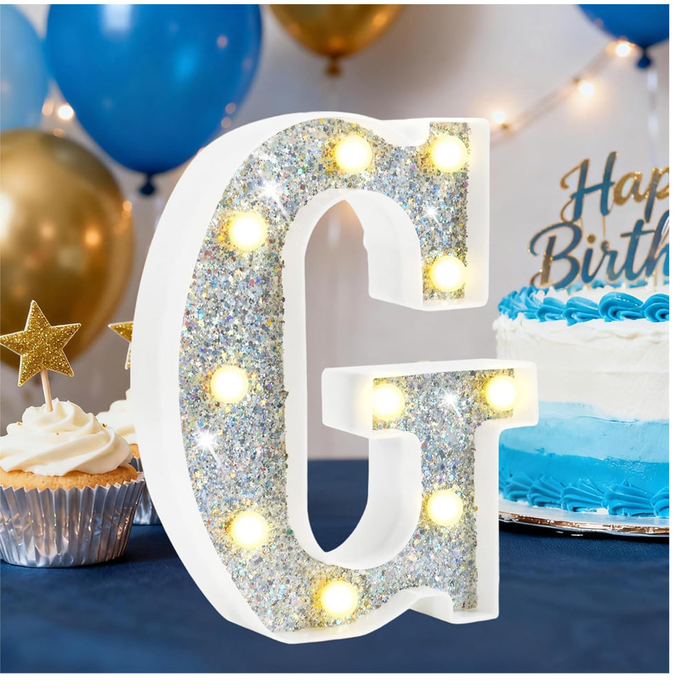 LED Marquee Letter Lights, Light Up Silver Letters for Bedroom Glitter Gifts Teenage Girls Alphabet Sign Battery Powered Night Birthday Party Wedding Home Decoration, Silver G
