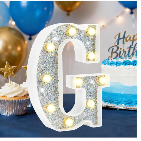 LED Marquee Letter Lights, Light Up Silver Letters for Bedroom Glitter Gifts Teenage Girls Alphabet Sign Battery Powered Night Birthday Party Wedding Home Decoration, Silver G