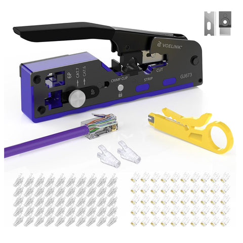 RJ45 Pass Through Crimp Tool Kit with Cat6 Connectors