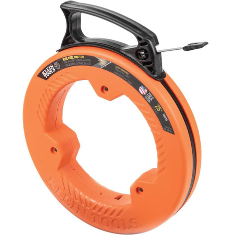 Klein Tools 25FT Steel Fish Tape 1/4 Inch Spring Steel Cable Puller with Laser Etched Markings Slim Tip Electrical Conduit Tool UK