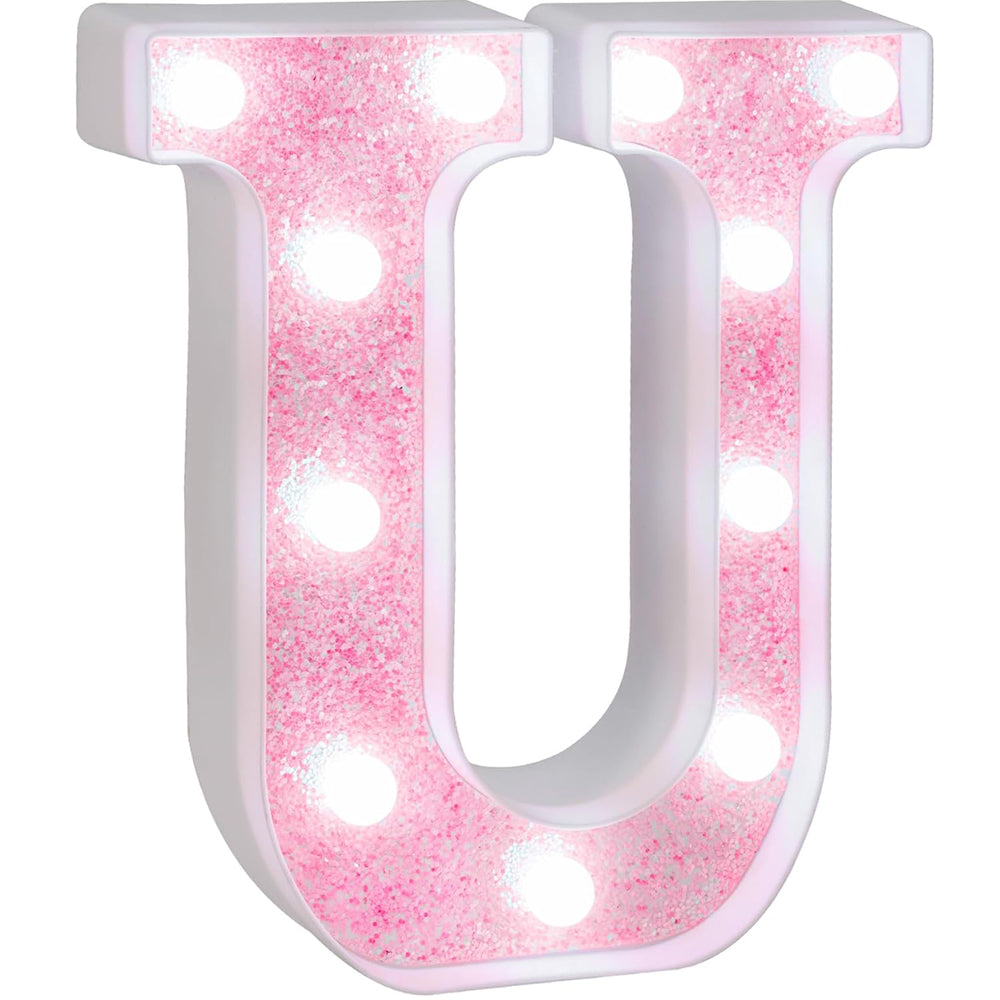 Pink Glitter LED Letter U Light