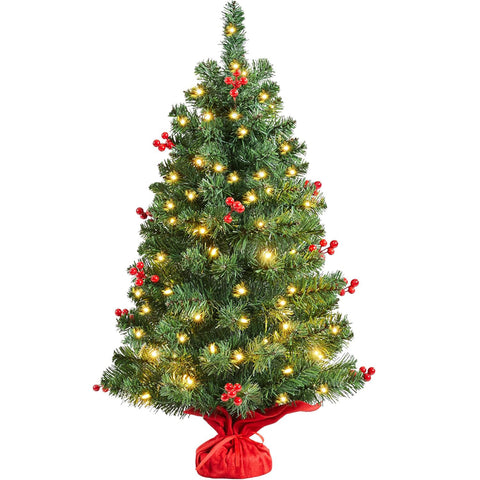 Yaheetech 3ft Pre-lit Tabletop Mini Christmas Tree with Warm LED Lights – Green