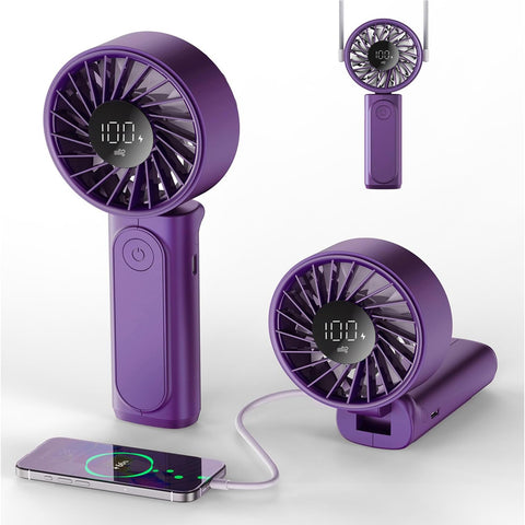 Handheld Fan, Portable Fan with 4000mAh Rechargeable Battery, LED Display Hand Fan with 6 Speeds, Mini Fan 180° Foldable for Home Office Travel Outdoor Bedroom