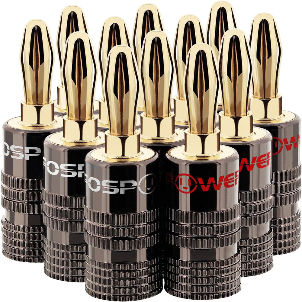 FosPower Banana Plugs 5 Pairs / 10 pcs, Closed Screw 24K Gold Plated Speaker Plug Connectors for Speaker Wire, Wall Plate, Home Theater, Audio/Video Receiver, Amplifiers and Sound Systems