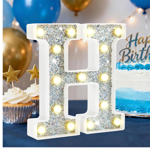 Silver Glitter LED Letter Light H Battery Powered