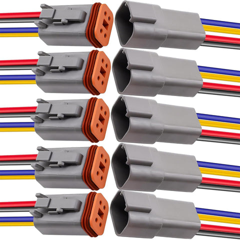 HISports 4-Pin DT Connector Kit, Waterproof DT Electrical Wire Connector 4 Pin Way Sealed Gray Male and Female Auto Waterproof Electrical Wire Connector Plug, for Motorcycle, Scooter, Car, Boats