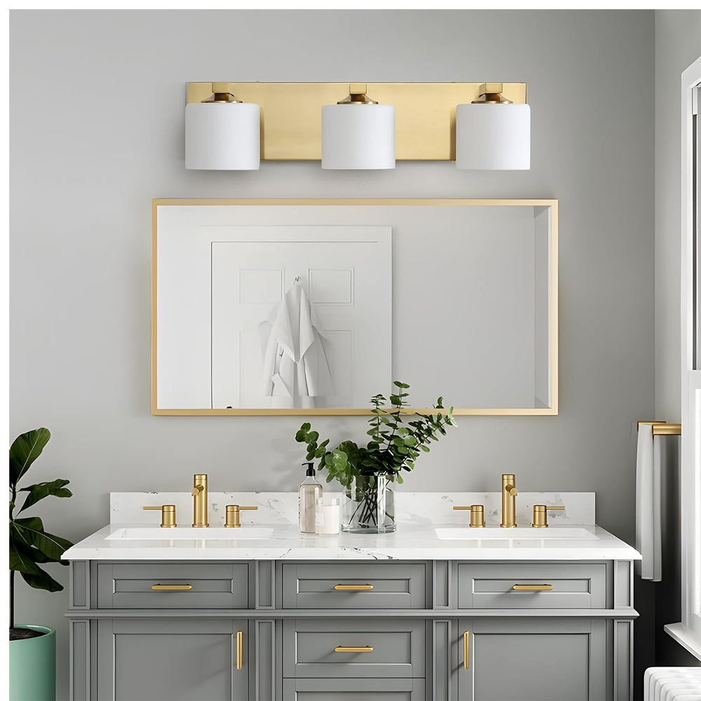 3-Light Matte Brass Bathroom Vanity Light with Frosted Glass Shades