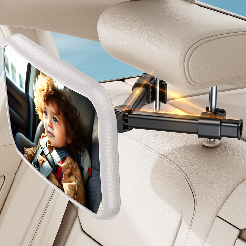 Baby Car Mirror with Hook Clip – 360° Rotating Shatterproof Rear Seat Mirror – White