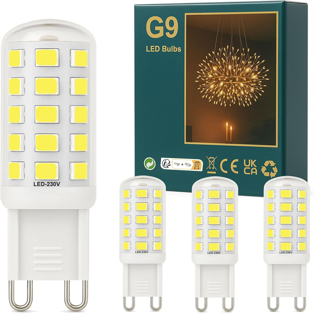 3W G9 LED Bulbs Cool White 580LM, 6000K Energy Saving Light Bulbs Equivalent to 40W Halogen, No Flicker Capsule GU9 LED Bulb for Home Lighting Decor, Chandelier, Not Dimmable, 220-240V,4 Pack
