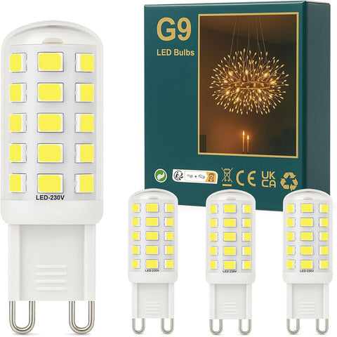 3W G9 LED Bulbs Cool White 580LM, 6000K Energy Saving Light Bulbs Equivalent to 40W Halogen, No Flicker Capsule GU9 LED Bulb for Home Lighting Decor, Chandelier, Not Dimmable, 220-240V,4 Pack