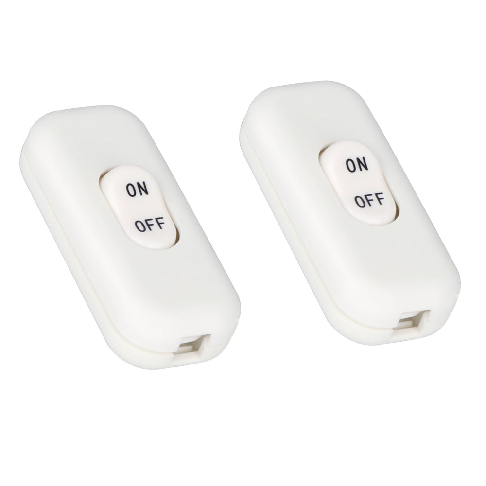 Helunsi Inline Switch 2 Pcs, White Lamp Cord Button Torpedo Switch, Rated 6A 250V ON OFF Electrical Wire Appliance Rocker Switches, Repair Replacement Control Power Cable Plug Desk Table Light Parts