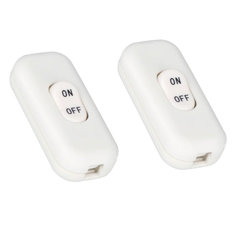 Helunsi Inline Switch 2 Pcs, White Lamp Cord Button Torpedo Switch, Rated 6A 250V ON OFF Electrical Wire Appliance Rocker Switches, Repair Replacement Control Power Cable Plug Desk Table Light Parts