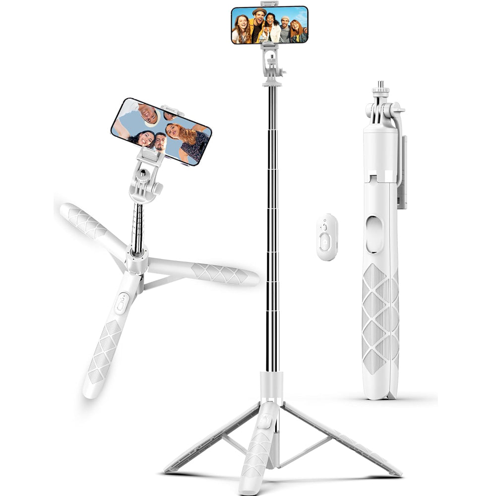 71" White Phone Selfie Stick Tripod with Remote for iPhone & Android