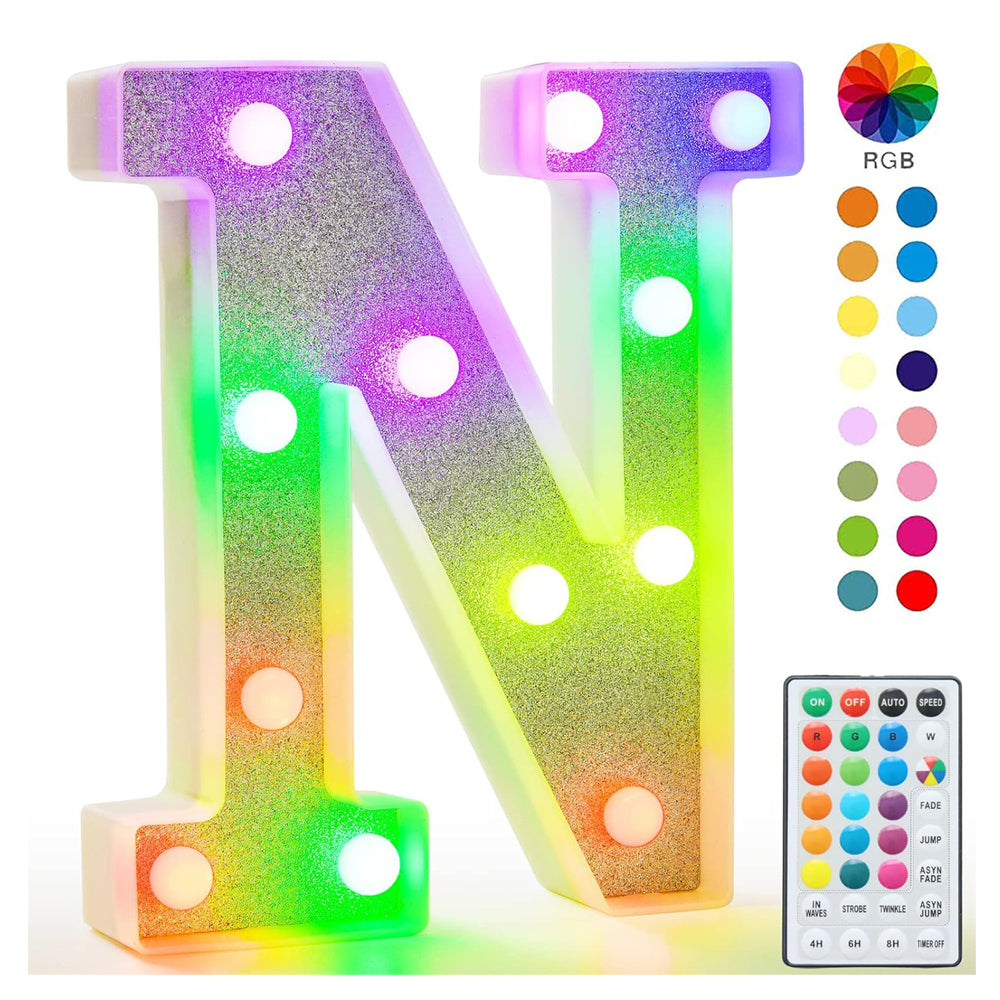 Glitter LED Letter N Light – 18 Color Changing