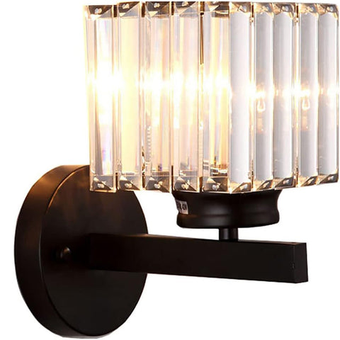 Retro Crystal Wall Light E27 Black Square Sconce