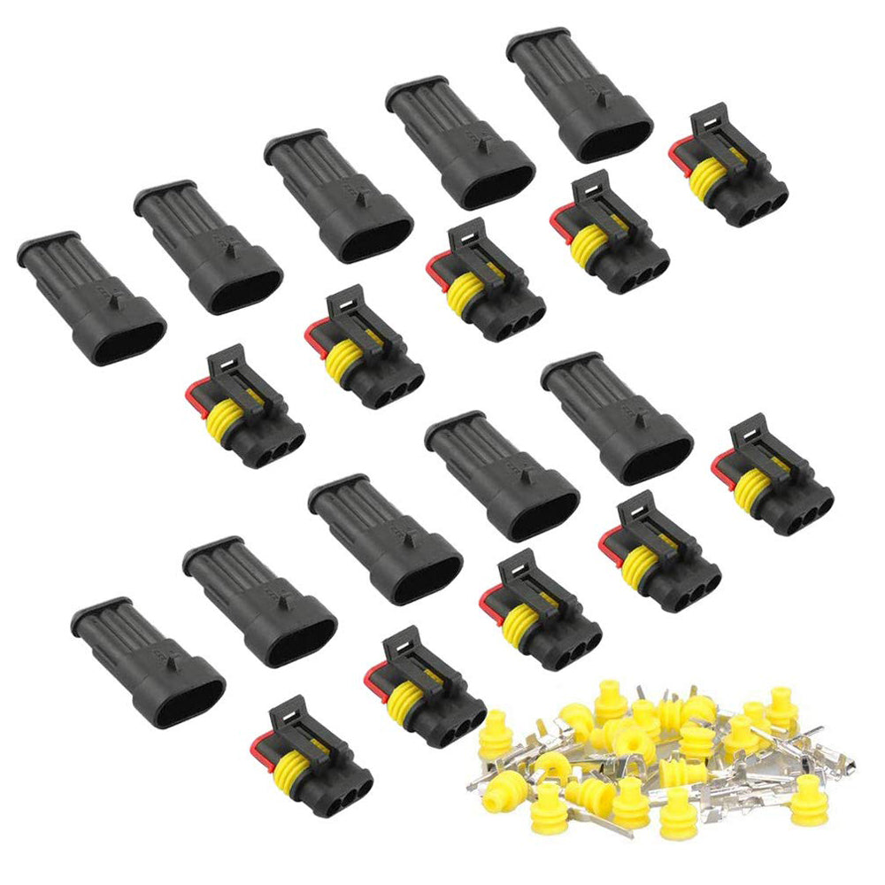 RUNCCI-YUN 10 Kit 3 Pin Waterproof Electrical Connector Plug Socket Kit, Car Wire Connector, Waterproof, Dustproof, Insulated and Sealed, 1.5mm Series Terminal Connector