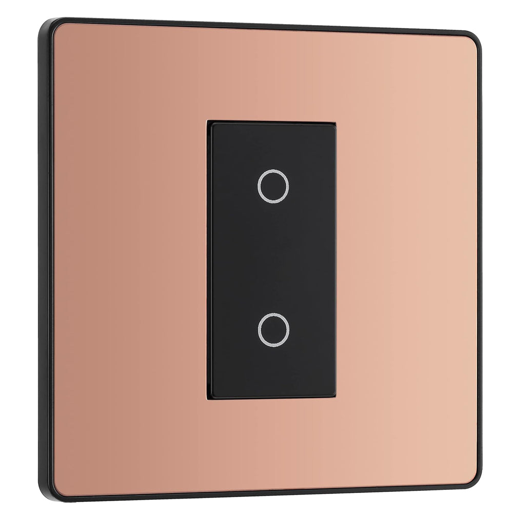 BG Electrical Single Master/Primary Touch Dimmer Wall Light Switch, 2-Way, Trailing Edge, Screwless Front Plate, Evolve, Polished Copper, 200W, PCDCPTDM1B