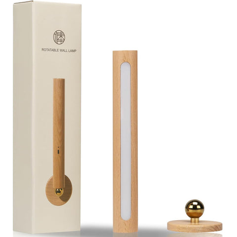 360° Rotatable Wooden Led Wall Lamp Magnetic USB Rechargeable Wall Sconces Battery Operated Led Night Light for Household
