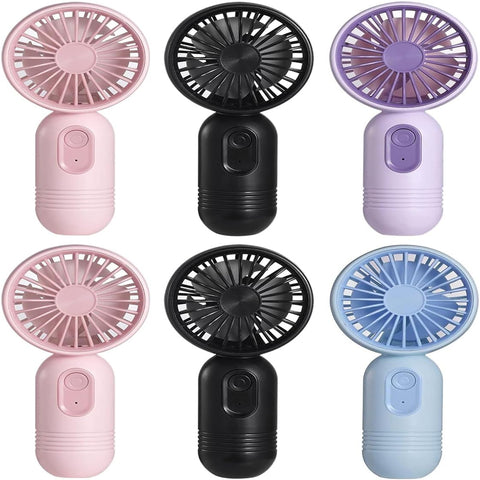 VanSmaGo [Portable Mini Fans 6-pack Handheld Personal Small Fan with 3-speed for Travel, USB Rechargeable Battery Operated Eyelash Fan, Black,Blue,Purple,Pink