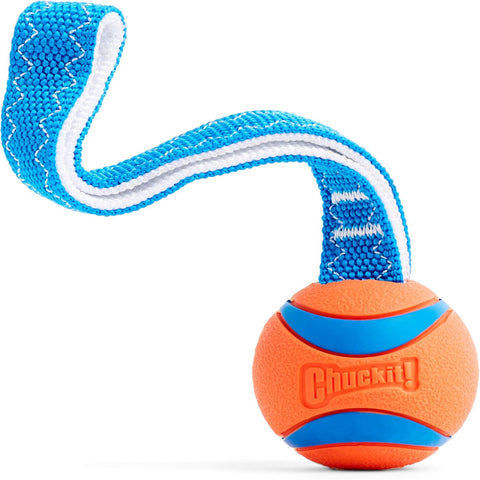 Medium Dog Tug and Fetch Rubber Ball Toy Orange