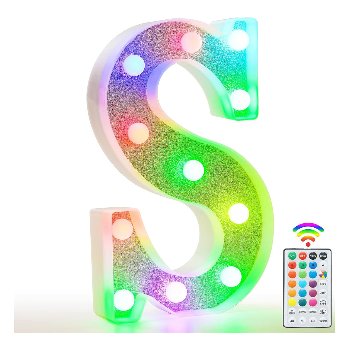 Colorful Light Up Letters, Glitter LED Letter Lights 18 Color Changing Shiny Alphabet Sign Gifts for Girls Women Party Birthday Decorations Remote Night Light Christmas Valentine Wall Table Decor - S