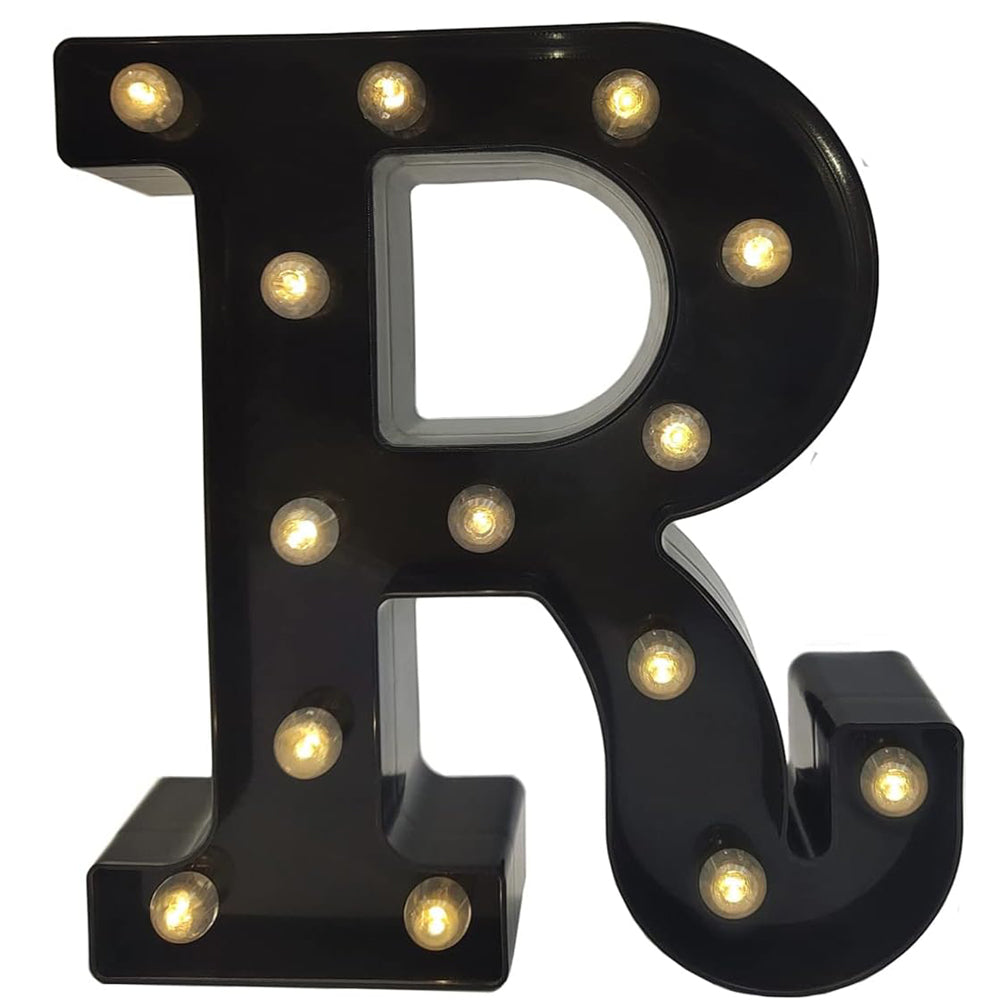 Black Alphabet Marquee Letters LED 26 Alphabet Light Up Letters with Diamond Bulb Battery Powered Led Letter for Wedding Birthday Christmas Home Bar Decoration Party Night Light (Black Letter R)