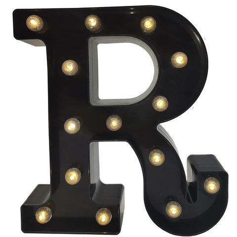 Black Alphabet Marquee Letters LED 26 Alphabet Light Up Letters with Diamond Bulb Battery Powered Led Letter for Wedding Birthday Christmas Home Bar Decoration Party Night Light (Black Letter R)