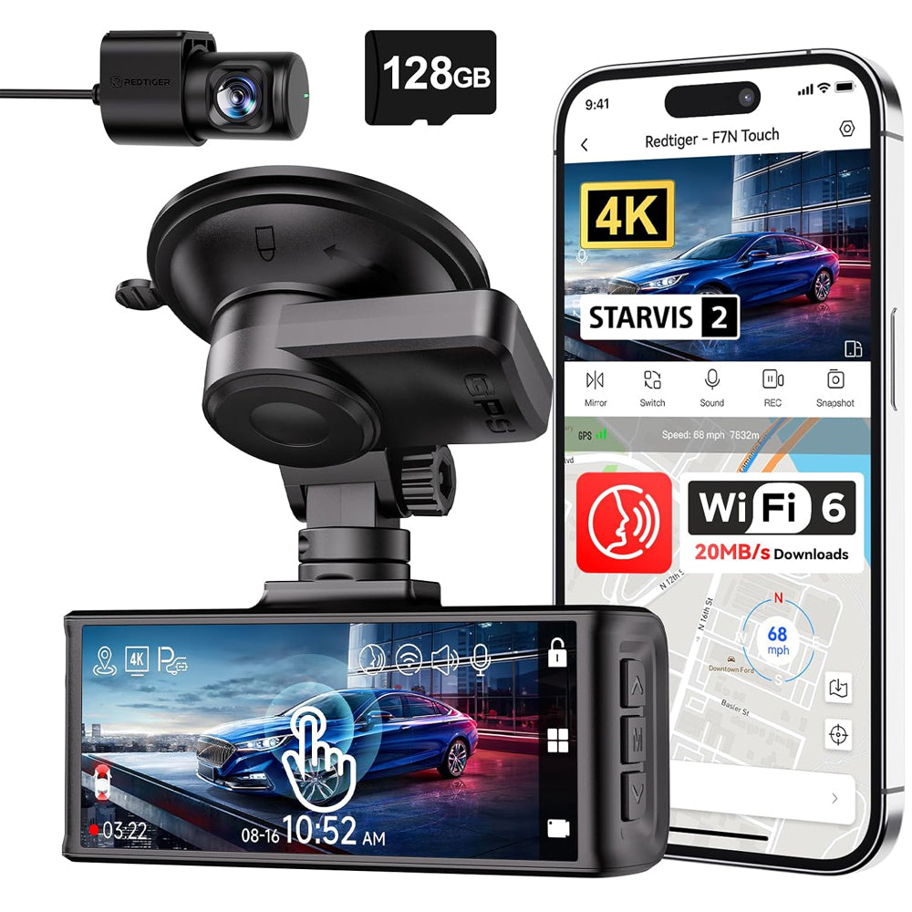REDTIGER F7N Touch 4K Dual Dash Cam Front and Rear Black
