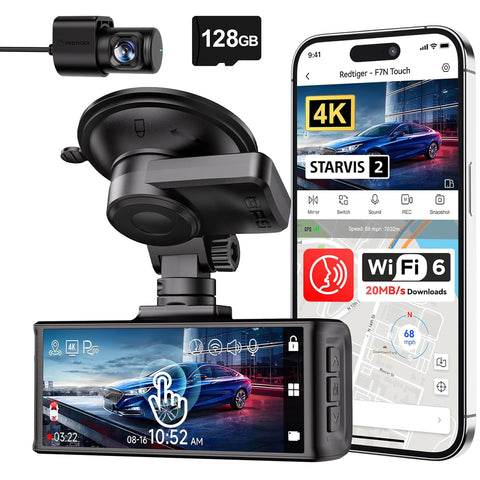 REDTIGER F7N Touch 4K Dual Dash Cam Front and Rear Black