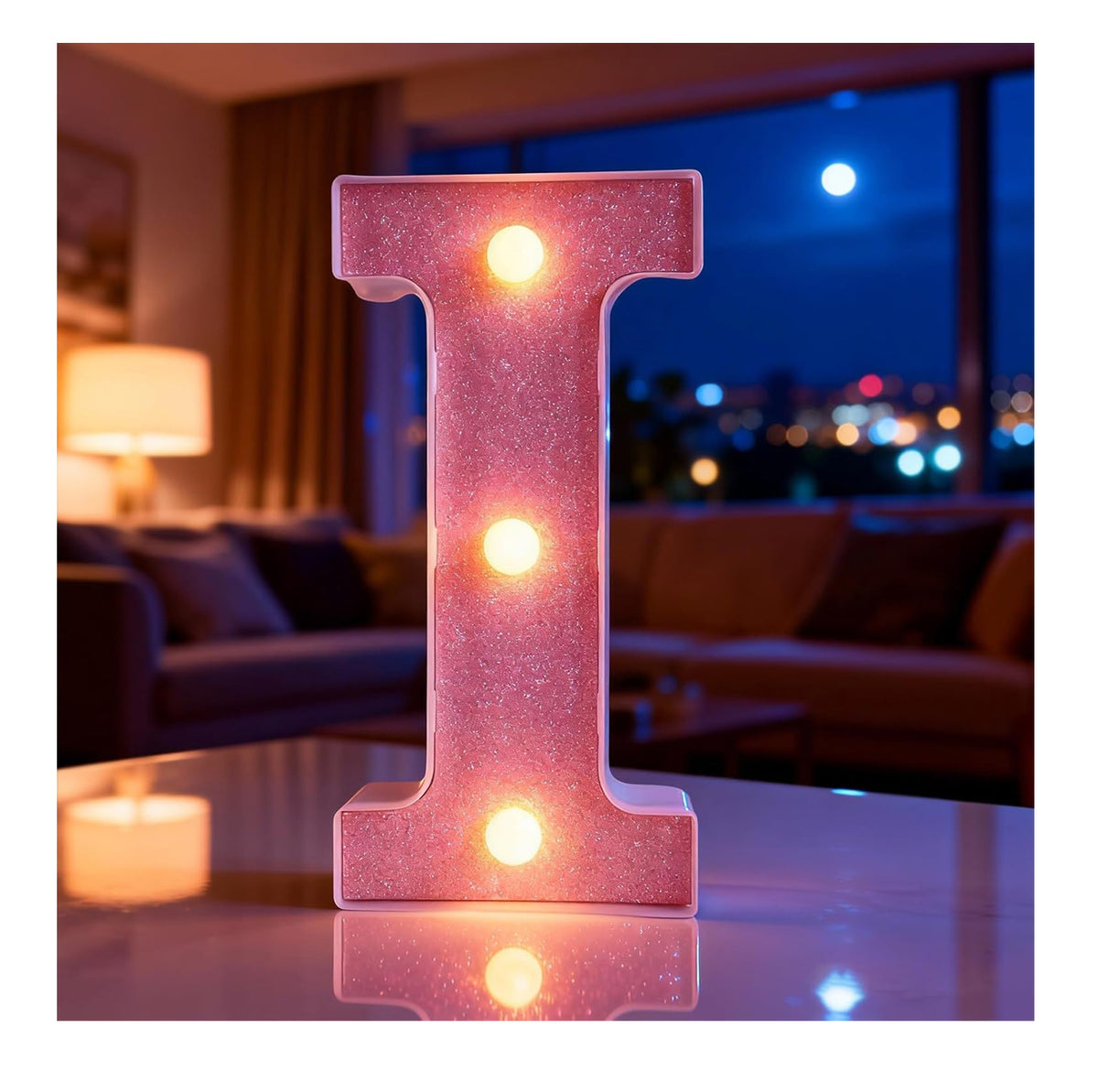 Pink LED Letter I Light – Warm Battery-Powered Night Light