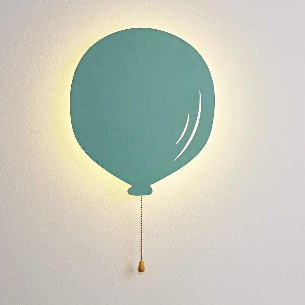 Mint Green Metal Balloon Wall Light – 32cm Battery Operated Warm White LED Night Light for Kids' Bedrooms or Nurseries – Indoor
