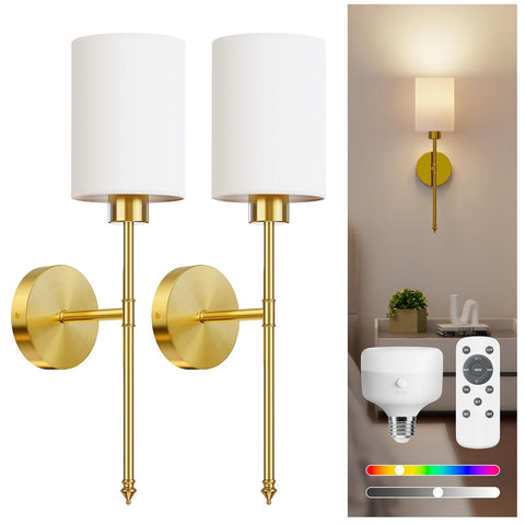 Battery Operated Wall Lights Gold Rechargeable with Remote