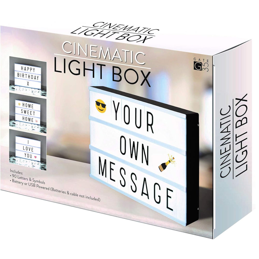 A4 Cinematic Light Box Sign - 105 Letters and Colour Emojis - USB or Battery Operated - USB Cable Included - Vintage Cinema LED Sign
