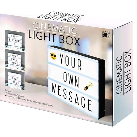 A4 Cinematic Light Box Sign - 105 Letters and Colour Emojis - USB or Battery Operated - USB Cable Included - Vintage Cinema LED Sign