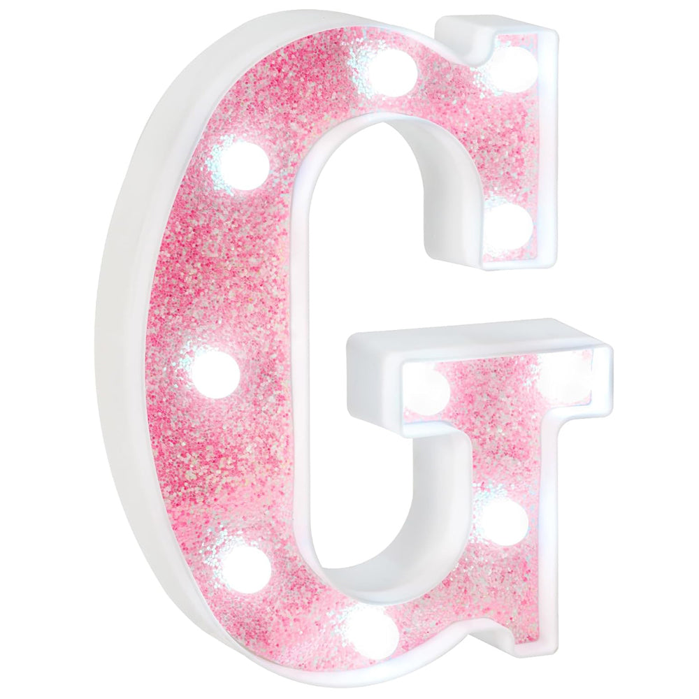Pink Glitter LED Marquee Letter G – Cool White Lights