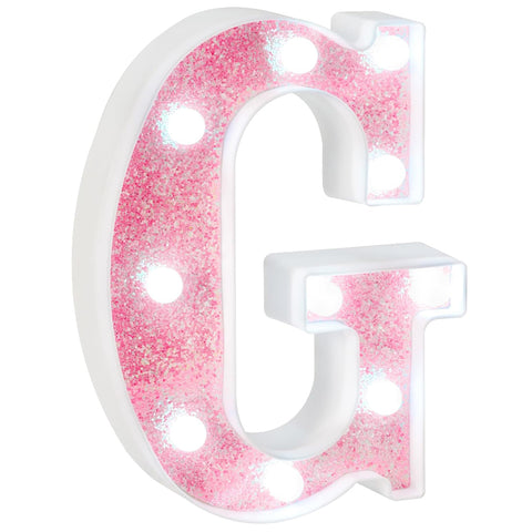 Pink Glitter LED Marquee Letter G – Cool White Lights