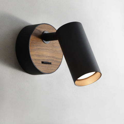 Wood Wall Lamp with Switch,Wall Light Indoor Vintage,Black Aluminum Lampshade Rotatable,Bedside Lamp,Wall Sconce Light Hardwired Industrial for Bedroom Lighting Living Room Hallway,Gu10,1Pack