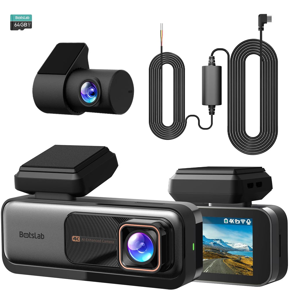BOTSLAB 4K Dual Dash Cam Front & Rear with GPS WiFi – Black