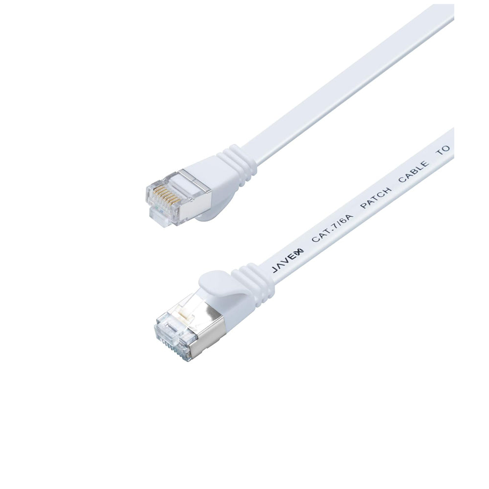 7.6M Flat Cat7 Ethernet Cable White – CAT6a/CAT7 RJ45 S/STP 10Gbps Shielded OFC High Speed Network Patch Cord 25FT Flat Design LAN Cable