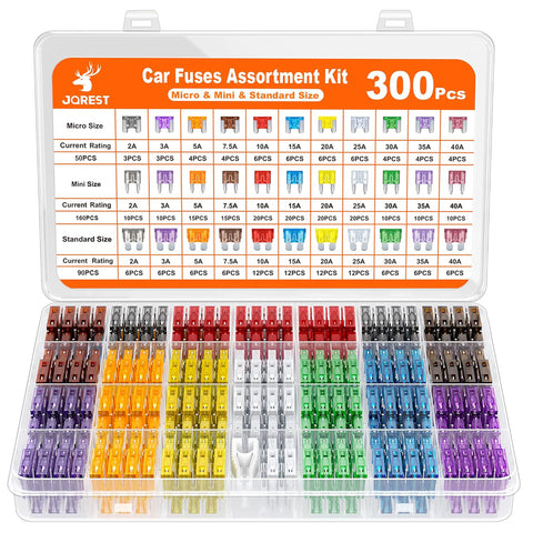 JOREST 300Pcs Car Fuses Assorted Kit – Micro, Mini & Standard Blade Set