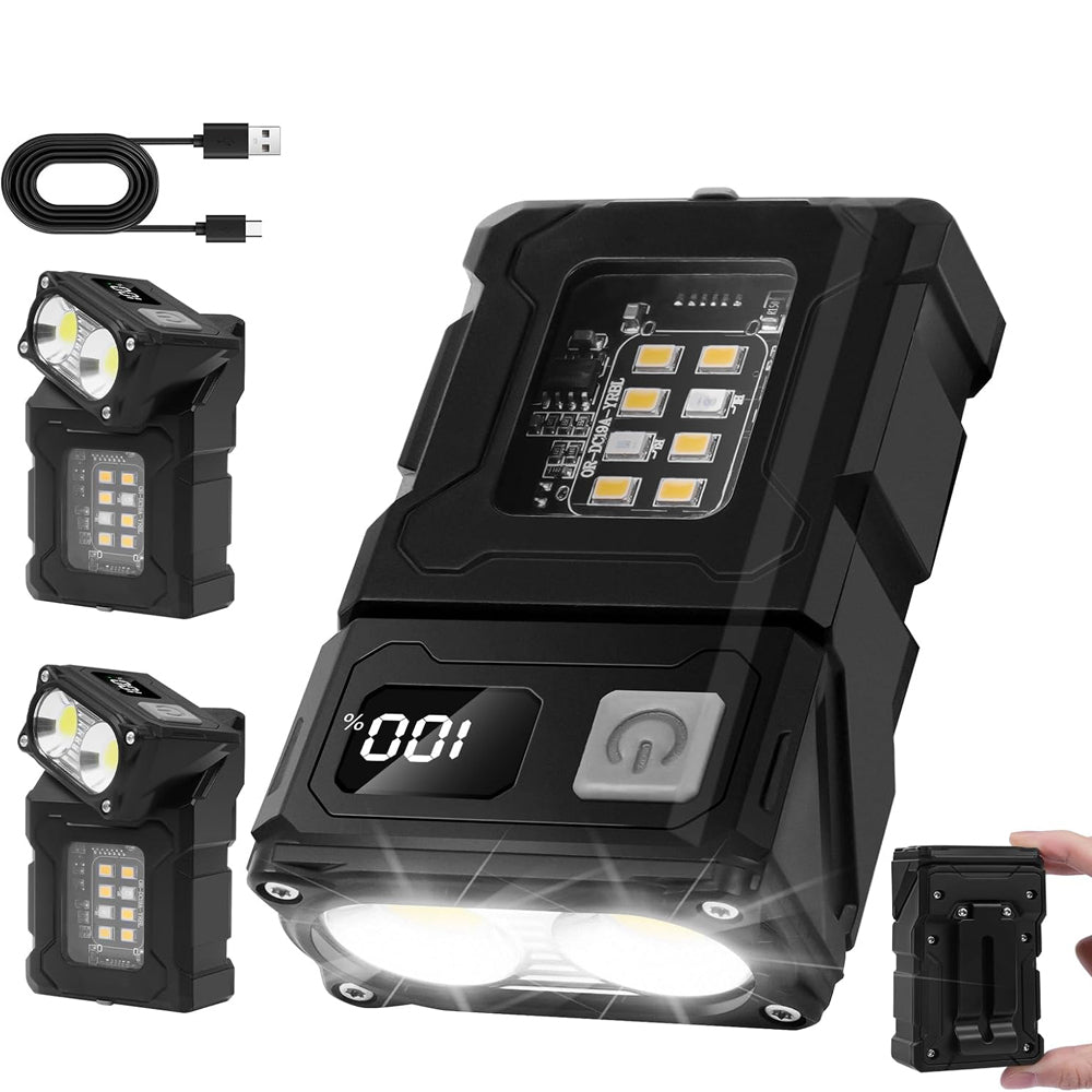 Flintronic 2Pcs USB C Rechargeable Mini EDC Torch COB Work Light With Magnetic Base Clip 7 Modes LED Flashlight For Camping Hiking Emergency Repair
