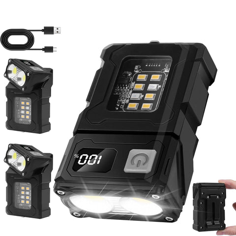 Flintronic 2Pcs USB C Rechargeable Mini EDC Torch COB Work Light With Magnetic Base Clip 7 Modes LED Flashlight For Camping Hiking Emergency Repair