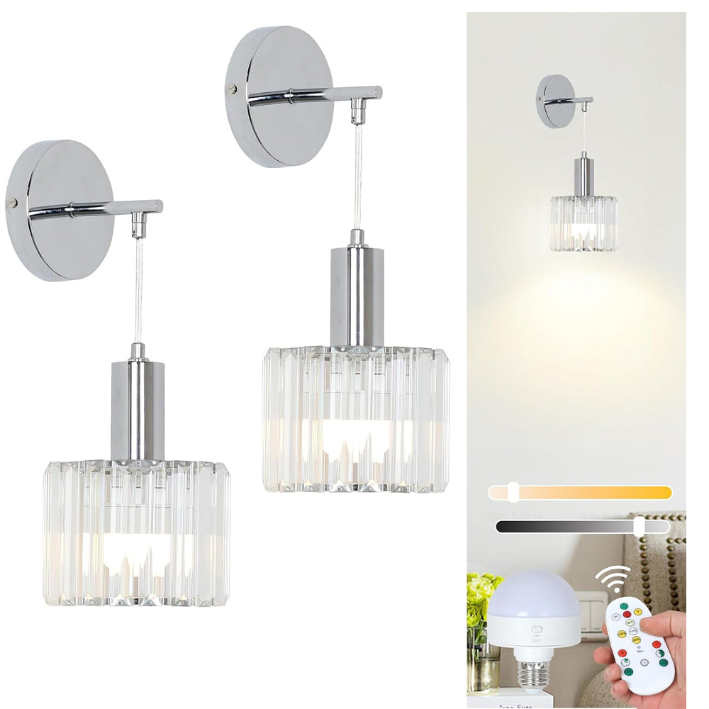 Battery Operated Crystal Wall Lights Set of 2 with USB Bulbs