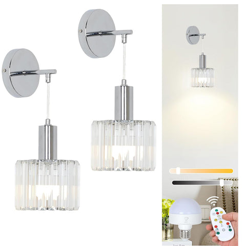 Battery Operated Crystal Wall Lights Set of 2 with USB Bulbs