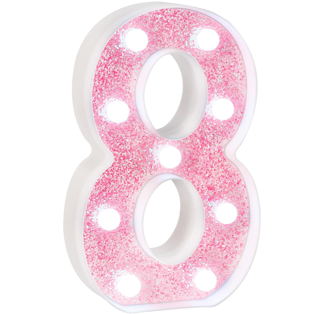 Pink Marquee Light Up Numbers, Glitter LED Number Lights Battery Powered for Girls 8th 18th Birthday Party Table Decorations, Wall Decor for Girls Room, Pink Number 8 Sign w/Cool White Lights